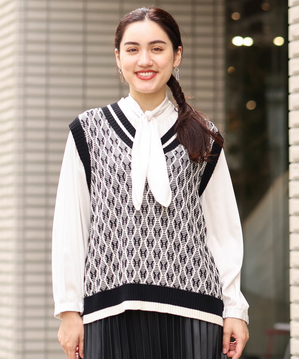 OLFLP08080 eur3(エウルキューブ) 【雑誌掲載】【大きいサイズ/11号サイズあり】バイカラーVネックベスト ブラック(94)