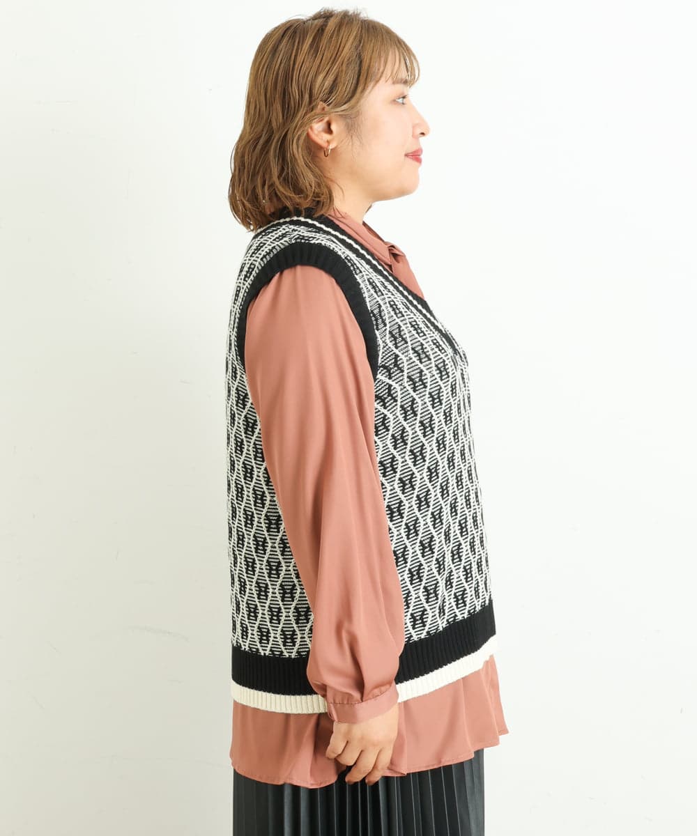 OLFLP08080 eur3(エウルキューブ) 【雑誌掲載】【大きいサイズ/11号サイズあり】バイカラーVネックベスト ブラック(94)