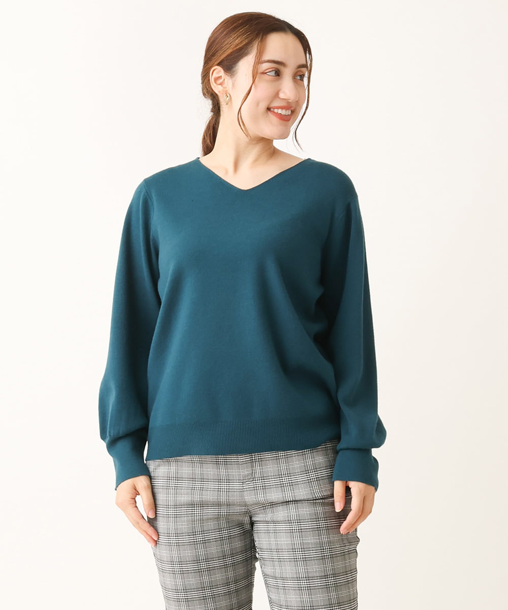 OLFLS04069 eur3(エウルキューブ) 【大きいサイズ/11号サイズあり】洗えるVネックニット ブルー(55)
