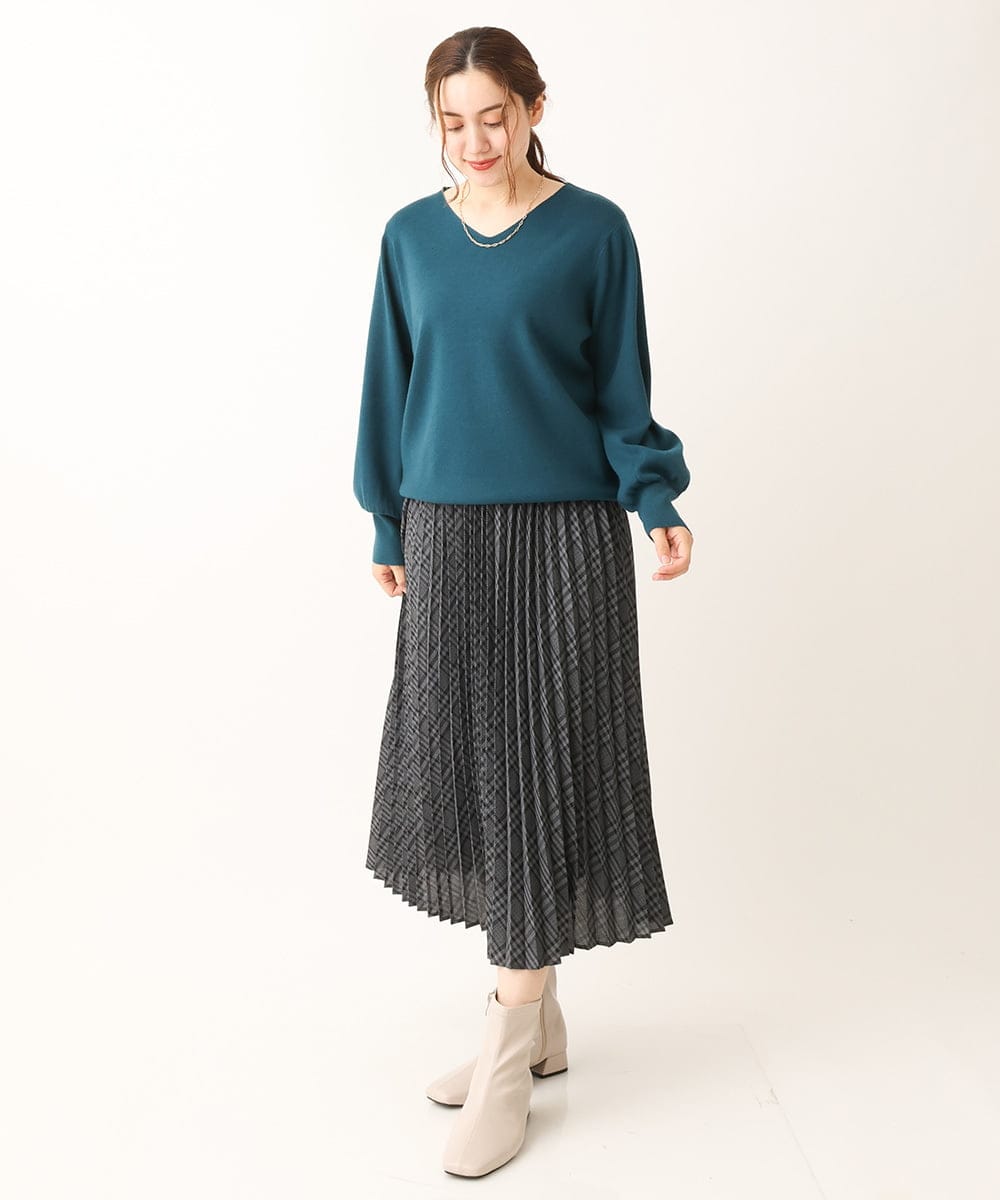 OLFLS04069 eur3(エウルキューブ) 【大きいサイズ/11号サイズあり】洗えるVネックニット ブルー(55)
