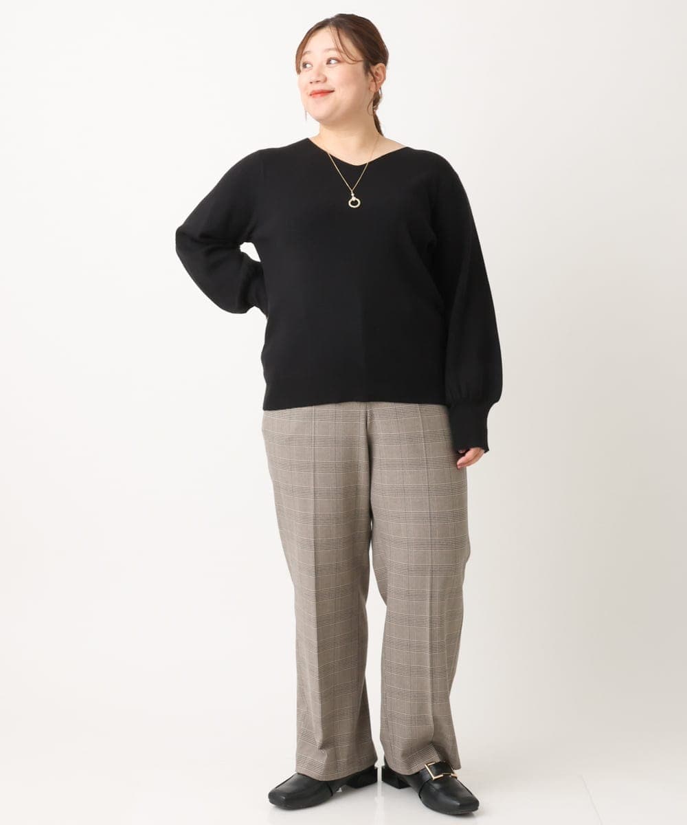 OLFLS04069 eur3(エウルキューブ) 【大きいサイズ/11号サイズあり】洗えるVネックニット ブラック(94)