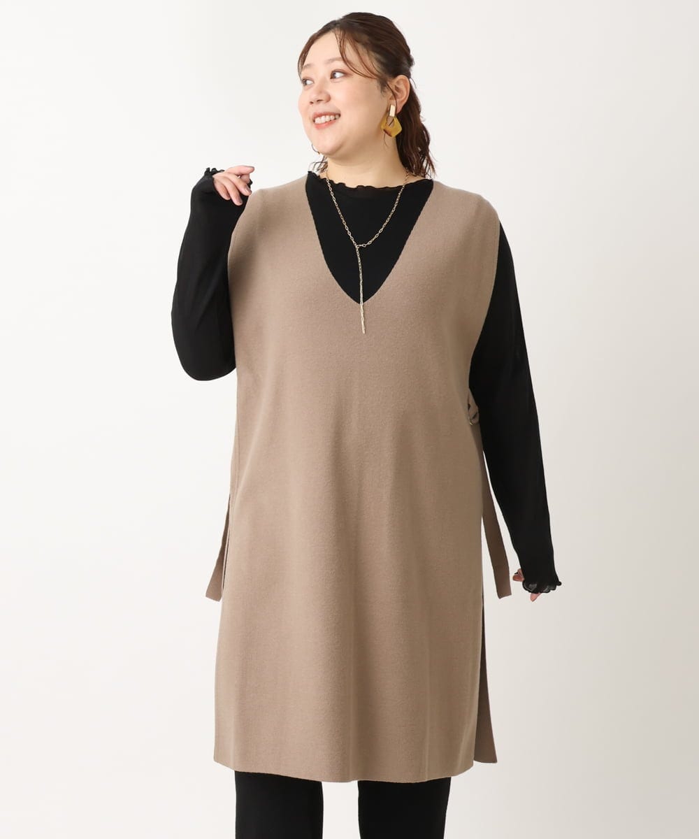 OLFLS10089 eur3(エウルキューブ) 【大きいサイズ/11号サイズあり】ニットロングベスト モカ(84)