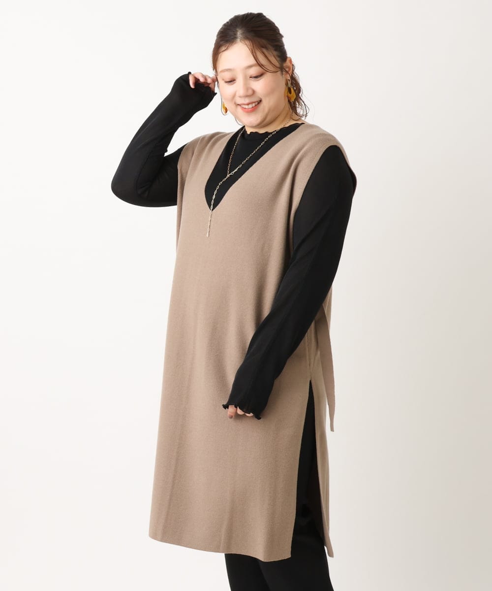 OLFLS10089 eur3(エウルキューブ) 【大きいサイズ/11号サイズあり】ニットロングベスト モカ(84)