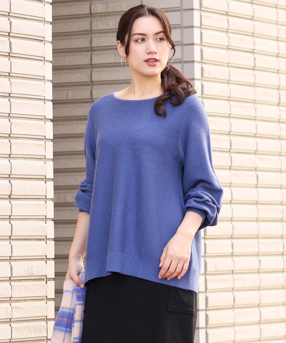 OLFLS24079 eur3(エウルキューブ) 【大きいサイズ/11号サイズあり】パフスリーブラメニット ブルー(55)