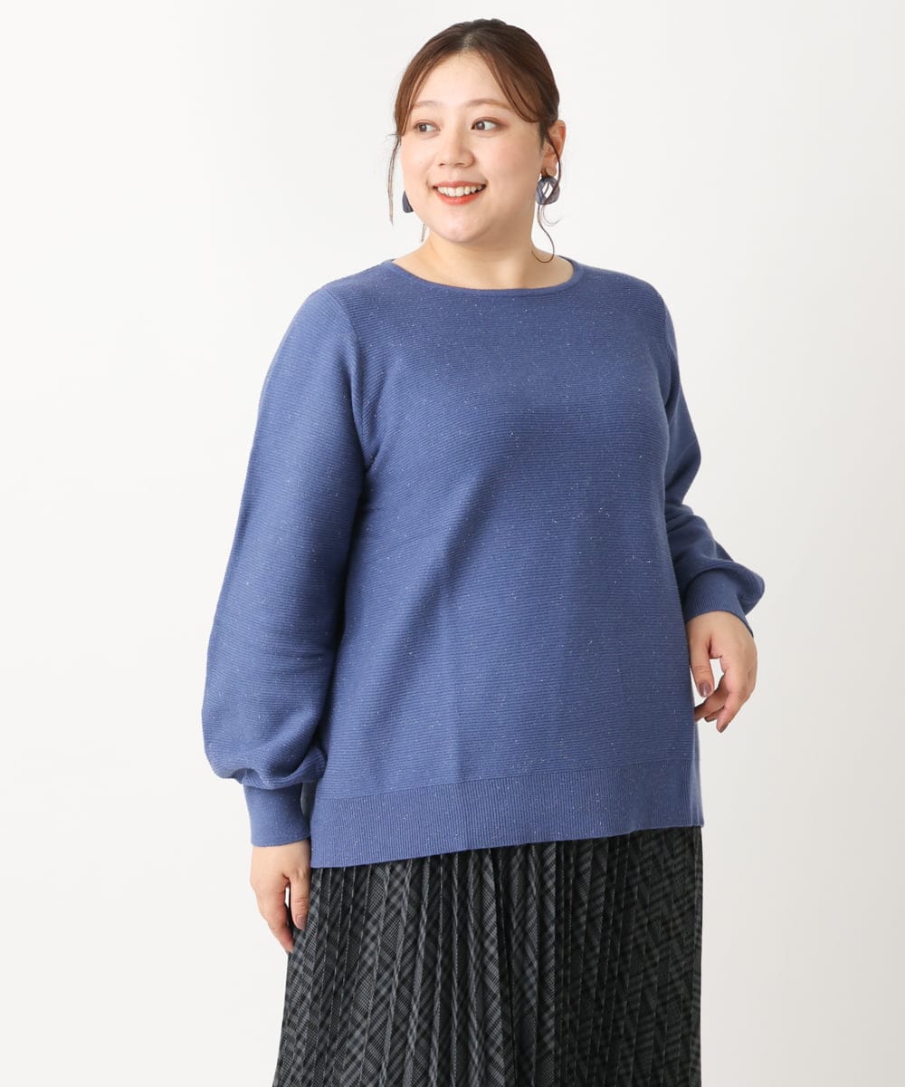 OLFLS24079 eur3(エウルキューブ) 【大きいサイズ/11号サイズあり】パフスリーブラメニット ブルー(55)