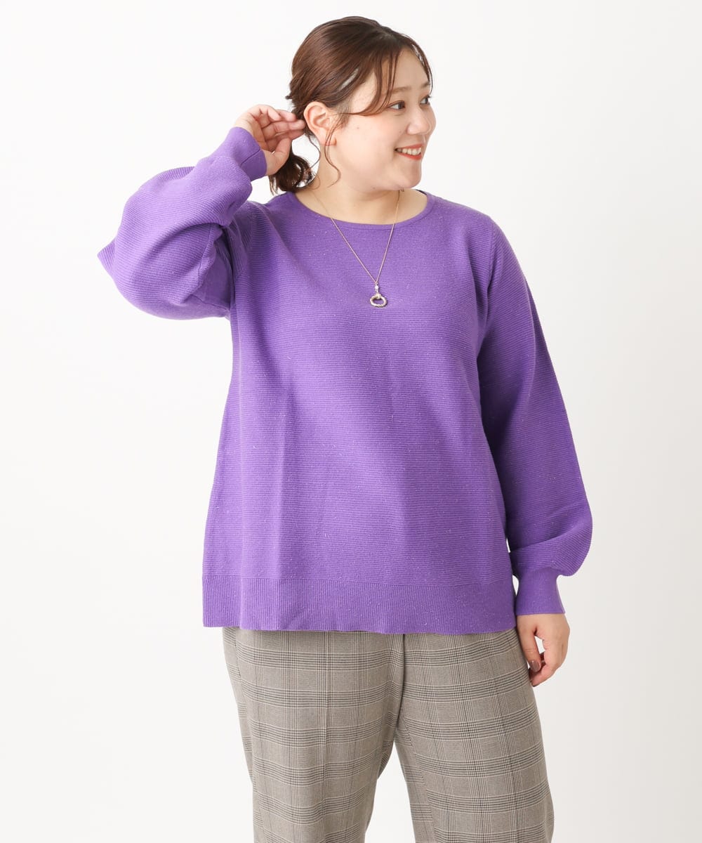 OLFLS24079 eur3(エウルキューブ) 【大きいサイズ/11号サイズあり】パフスリーブラメニット パープル(63)