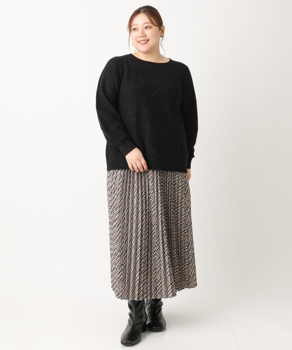 OLFLS24079 eur3(エウルキューブ) 【大きいサイズ/11号サイズあり】パフスリーブラメニット ブラック(94)