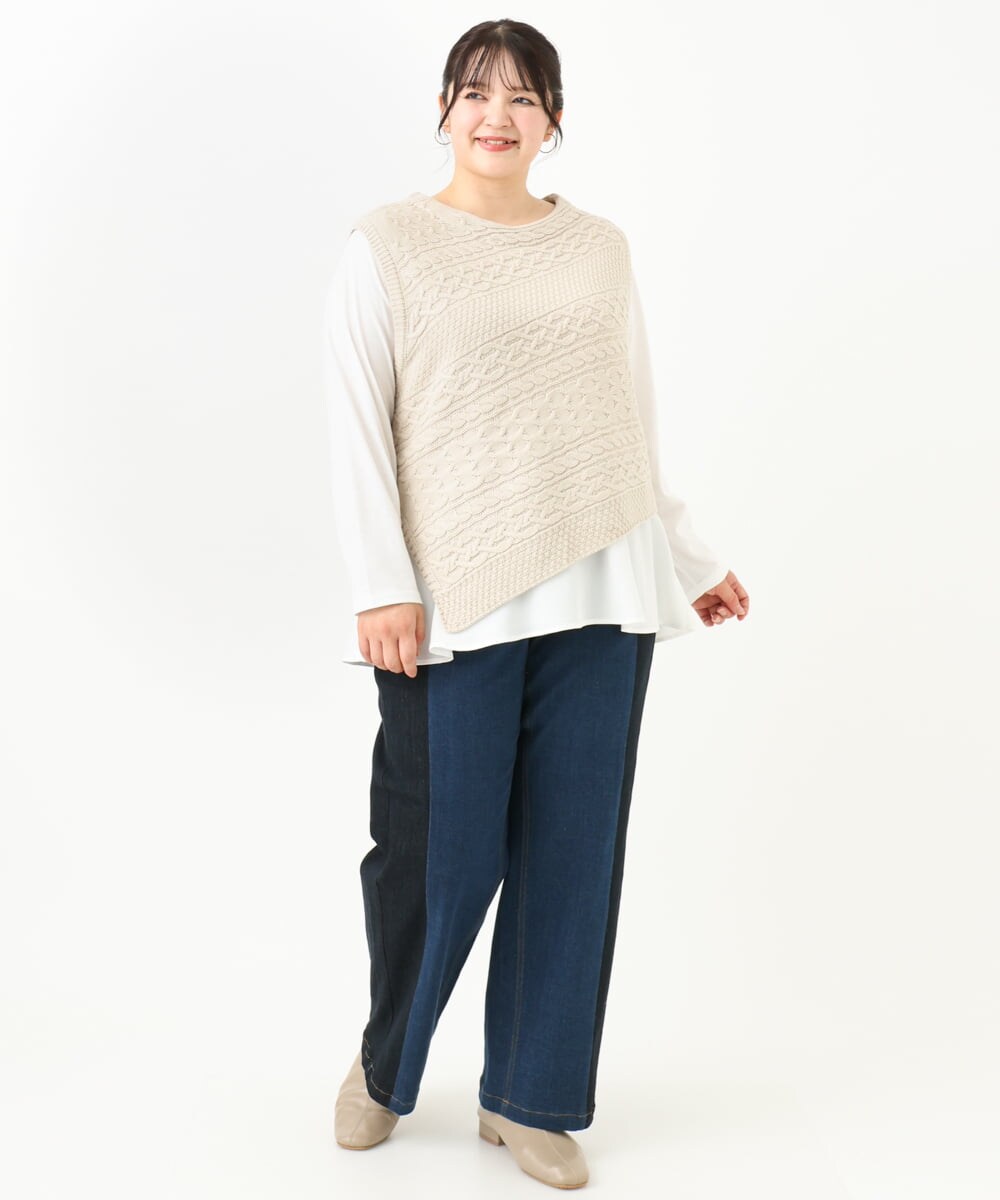 OLFLV05089 eur3(エウルキューブ) 【大きいサイズ】ケーブルポンチョ アイボリー(80)