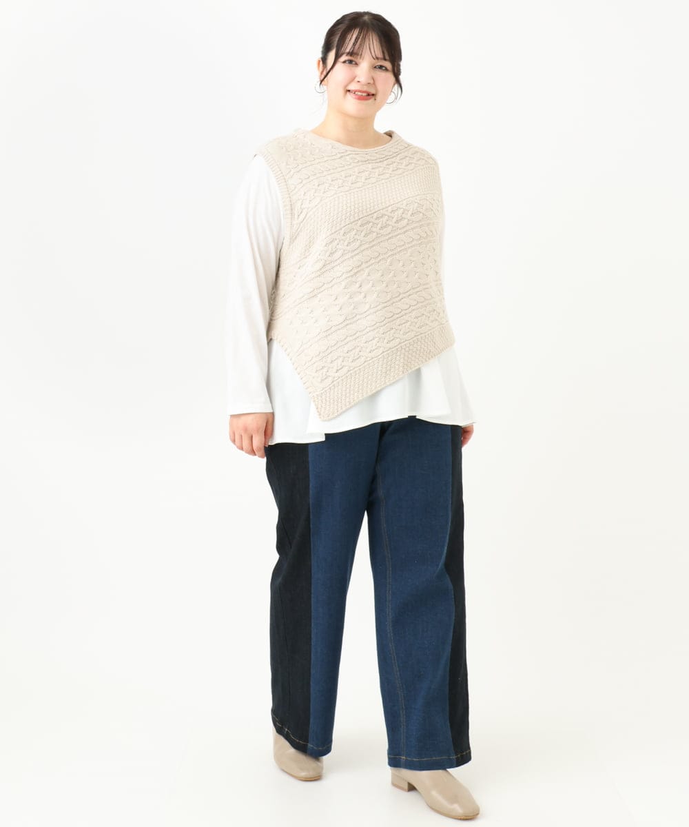 OLFLV05089 eur3(エウルキューブ) 【大きいサイズ】ケーブルポンチョ アイボリー(80)