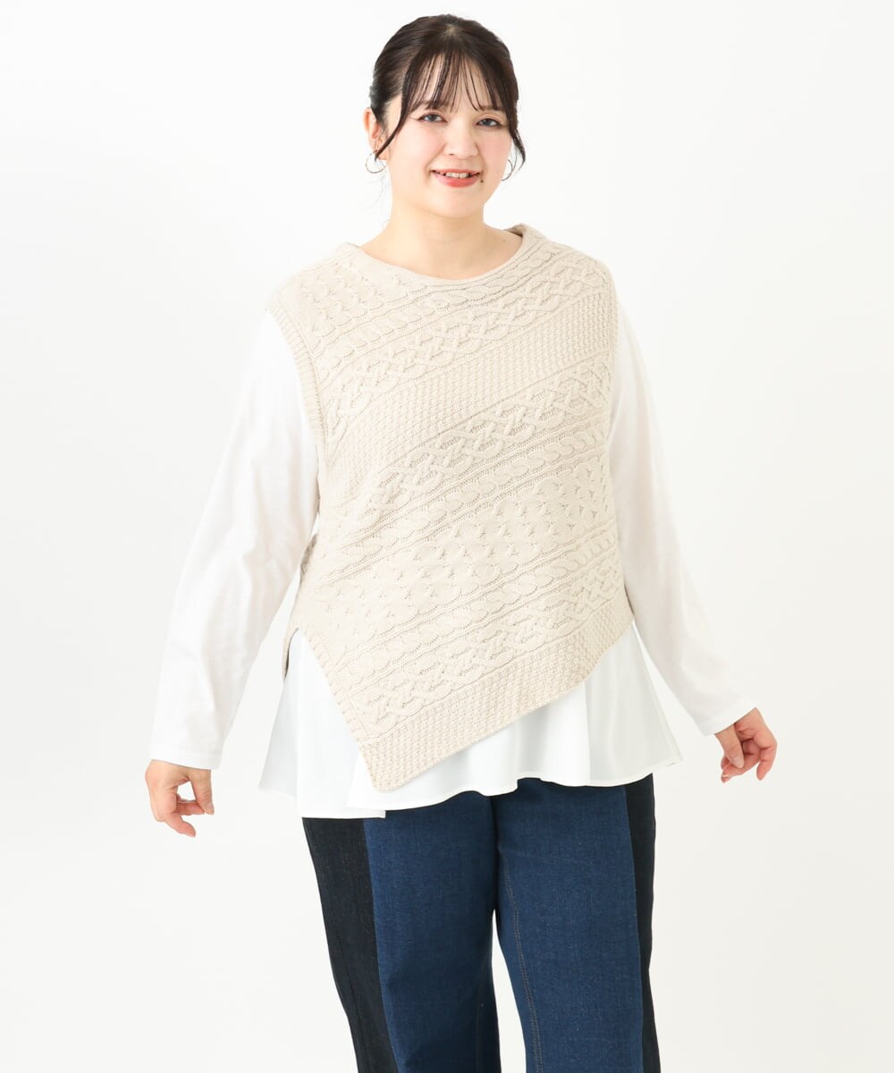 OLFLV05089 eur3(エウルキューブ) 【大きいサイズ】ケーブルポンチョ アイボリー(80)
