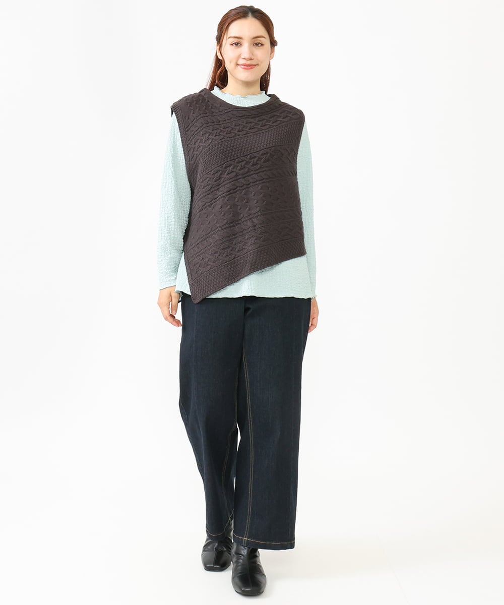 OLFLV05089 eur3(エウルキューブ) 【大きいサイズ】ケーブルポンチョ ダークグレー(93)