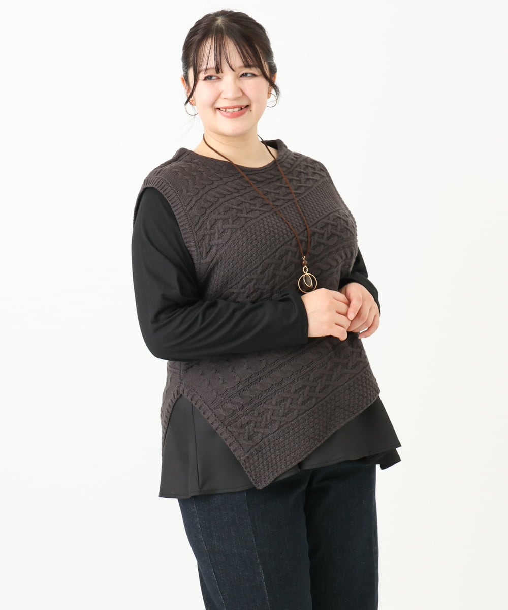 OLFLV05089 eur3(エウルキューブ) 【大きいサイズ】ケーブルポンチョ ダークグレー(93)