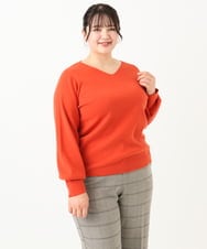 OLFLV12069 eur3(エウルキューブ) 【大きいサイズ】Vネックパフスリーブニット オレンジ(15)