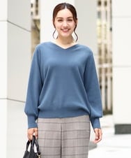 OLFLV12069 eur3(エウルキューブ) 【大きいサイズ】Vネックパフスリーブニット ブルー(55)
