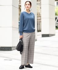 OLFLV12069 eur3(エウルキューブ) 【大きいサイズ】Vネックパフスリーブニット ブルー(55)