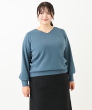 OLFLV12069 eur3(エウルキューブ) 【大きいサイズ】Vネックパフスリーブニット ブルー(55)