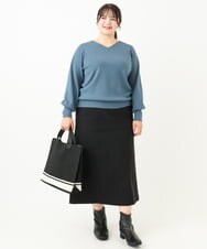 OLFLV12069 eur3(エウルキューブ) 【大きいサイズ】Vネックパフスリーブニット ブルー(55)