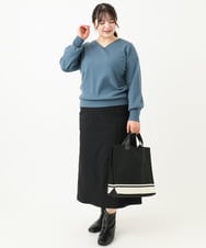 OLFLV12069 eur3(エウルキューブ) 【大きいサイズ】Vネックパフスリーブニット ブルー(55)