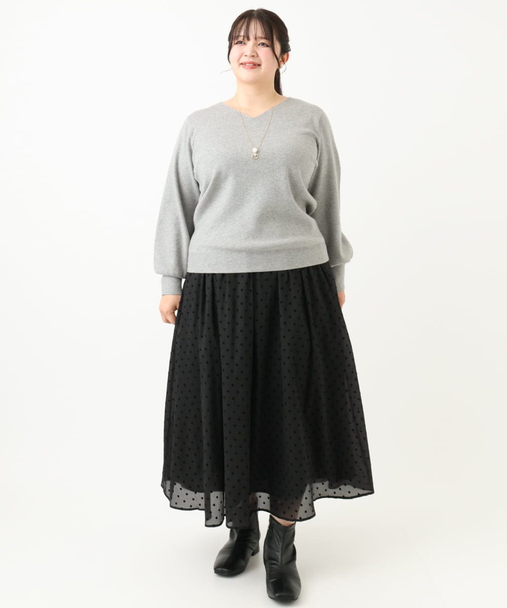 OLFLV12069 eur3(エウルキューブ) 【大きいサイズ】Vネックパフスリーブニット グレー(92)