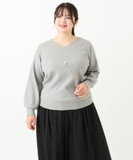 OLFLV12069 eur3(エウルキューブ) 【大きいサイズ】Vネックパフスリーブニット グレー(92)