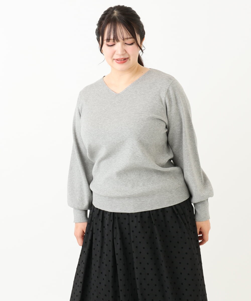 OLFLV12069 eur3(エウルキューブ) 【大きいサイズ】Vネックパフスリーブニット グレー(92)