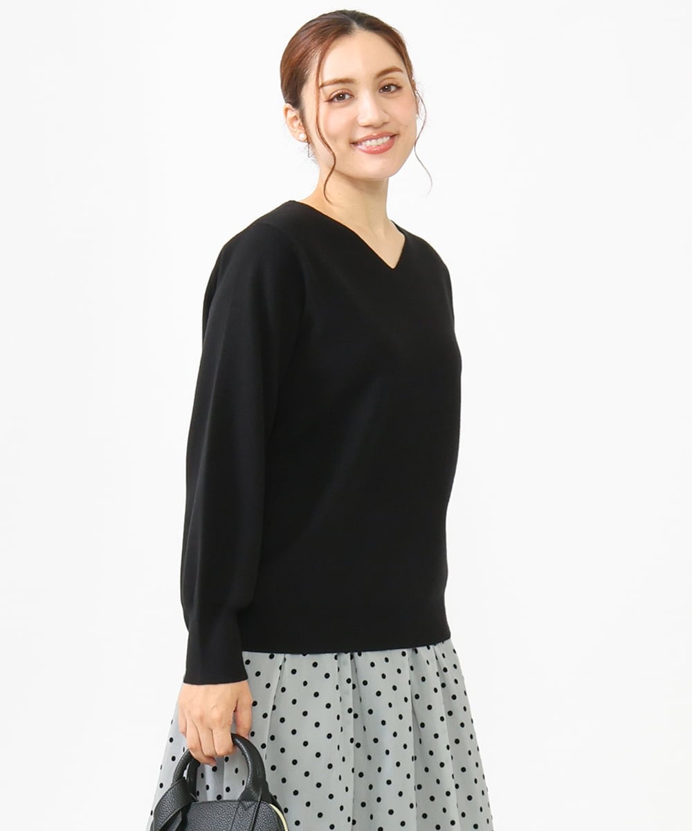 OLFLV12069 eur3(エウルキューブ) 【大きいサイズ】Vネックパフスリーブニット ブラック(94)