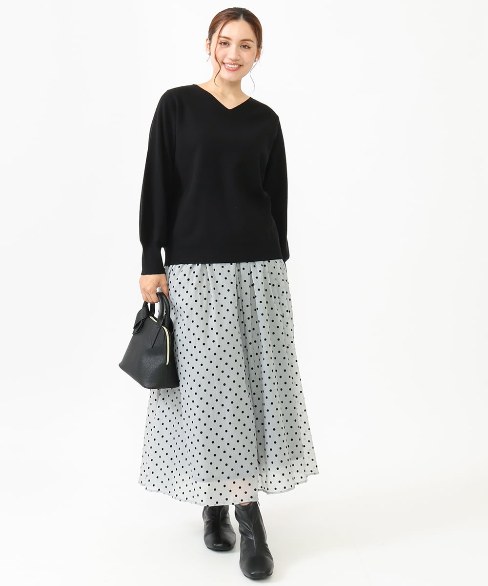 OLFLV12069 eur3(エウルキューブ) 【大きいサイズ】Vネックパフスリーブニット ブラック(94)