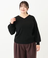 OLFLV12069 eur3(エウルキューブ) 【大きいサイズ】Vネックパフスリーブニット ブラック(94)