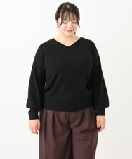 OLFLV12069 eur3(エウルキューブ) 【大きいサイズ】Vネックパフスリーブニット ブラック(94)