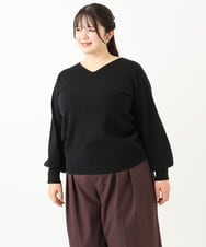OLFLV12069 eur3(エウルキューブ) 【大きいサイズ】Vネックパフスリーブニット ブラック(94)