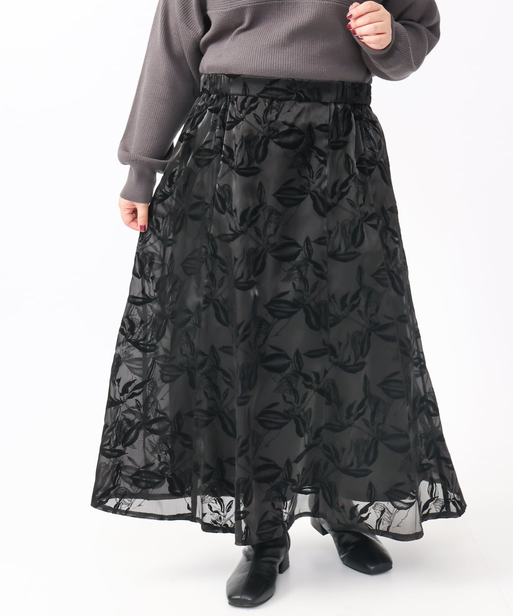 OLHAA10139 eur3(エウルキューブ) 【大きいサイズ】オーガンジーフロッキープリントスカート ブラック(94)