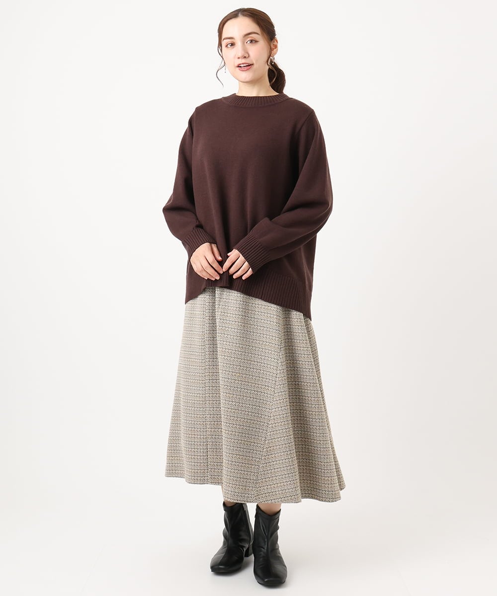 OLHAA11129 eur3(エウルキューブ) 【大きいサイズ】ツイードAラインスカート ダークブラウン(87）