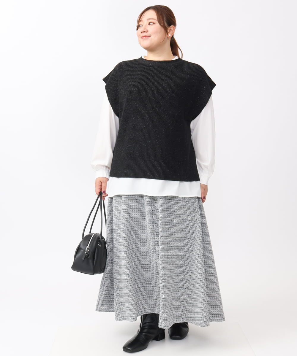 OLHAA11129 eur3(エウルキューブ) 【大きいサイズ】ツイードAラインスカート ブラック(94)