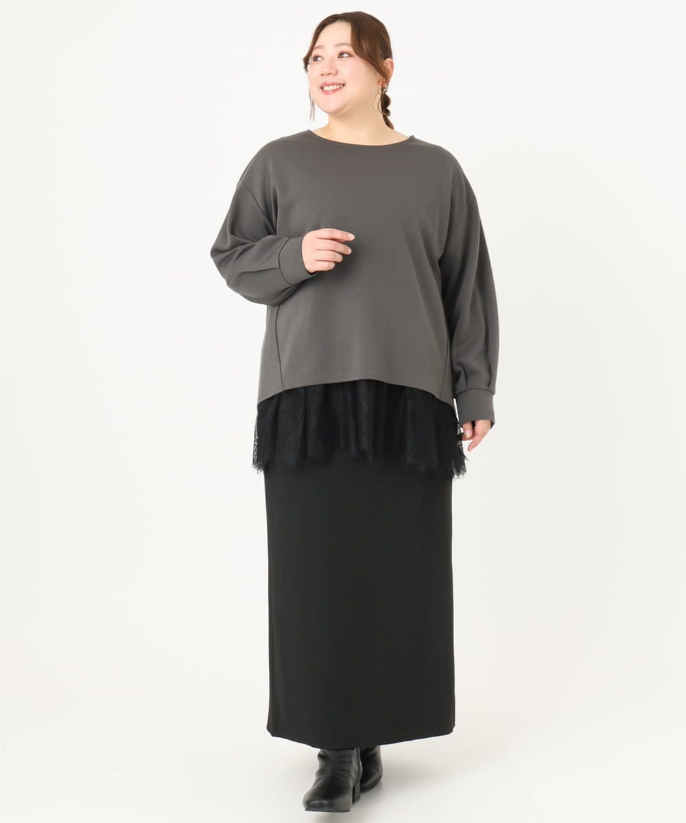OLHAA17089 eur3(エウルキューブ) 【大きいサイズ】リブカットタイトスカート ブラック(94)