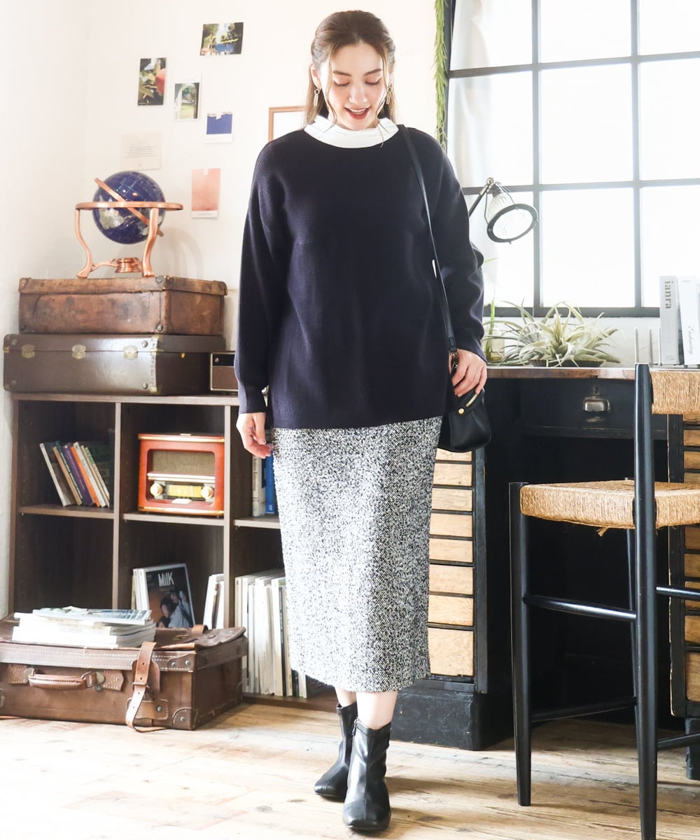 OLHAD08099 eur3(エウルキューブ) 【大きいサイズ/a.v.v×eur3】ツイードタイトスカート ダークグレー(93)