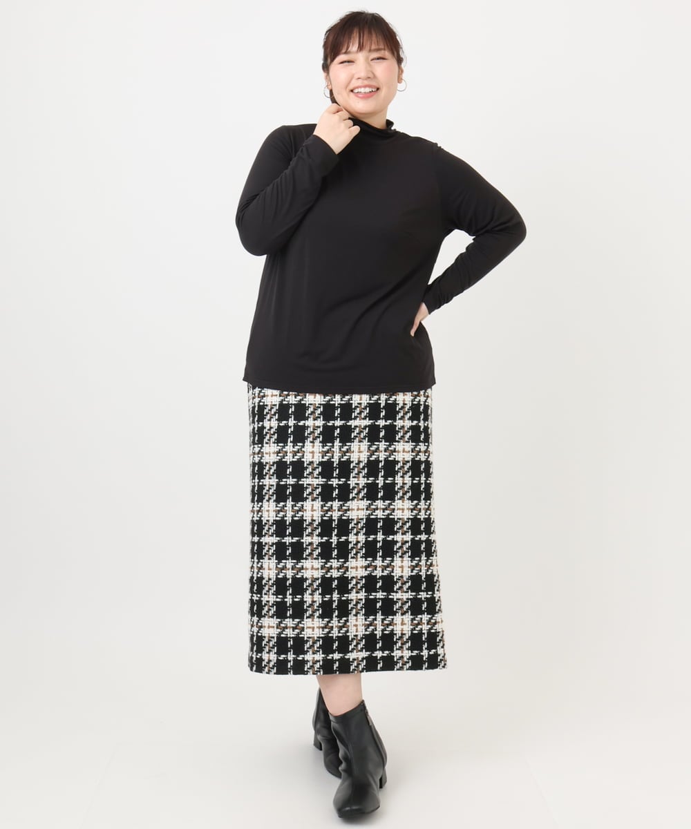 OLHAD08099 eur3(エウルキューブ) 【大きいサイズ/a.v.v×eur3】ツイードタイトスカート ブラック(94)