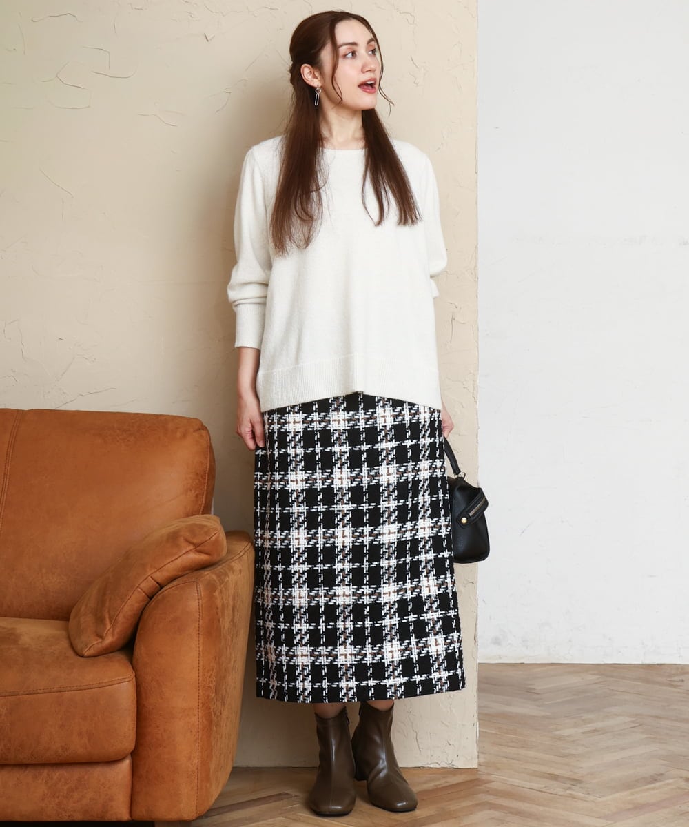 OLHAD08099 eur3(エウルキューブ) 【大きいサイズ/a.v.v×eur3】ツイードタイトスカート ブラック(94)