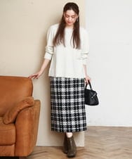 OLHAD08099 eur3(エウルキューブ) 【大きいサイズ/a.v.v×eur3】ツイードタイトスカート ブラック(94)