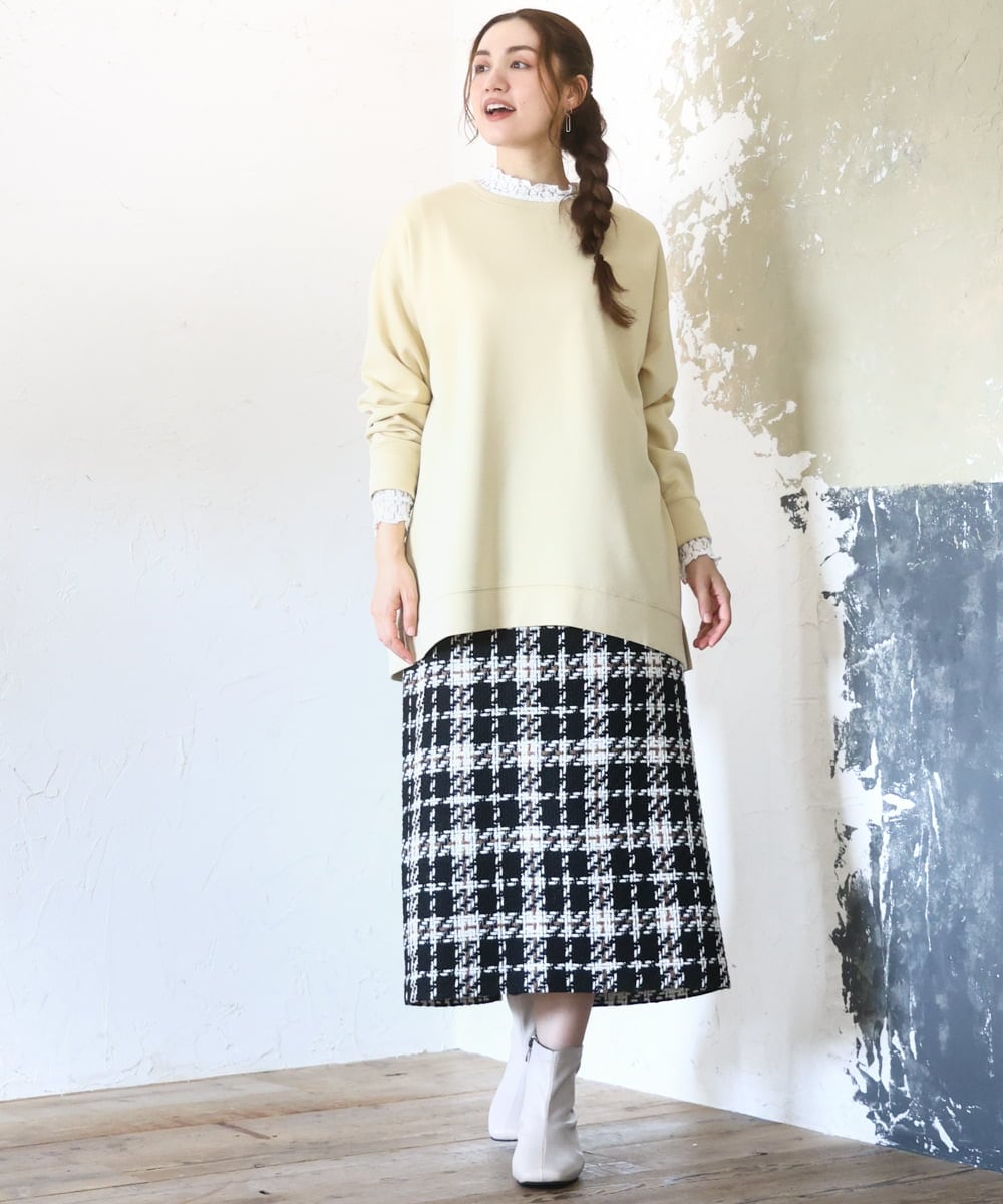OLHAD08099 eur3(エウルキューブ) 【大きいサイズ/a.v.v×eur3】ツイードタイトスカート ブラック(94)