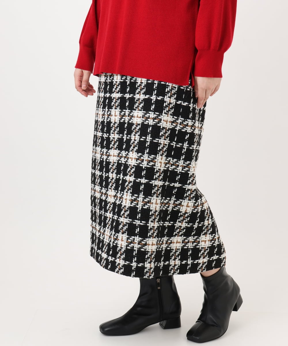 OLHAD08099 eur3(エウルキューブ) 【大きいサイズ/a.v.v×eur3】ツイードタイトスカート ブラック(94)