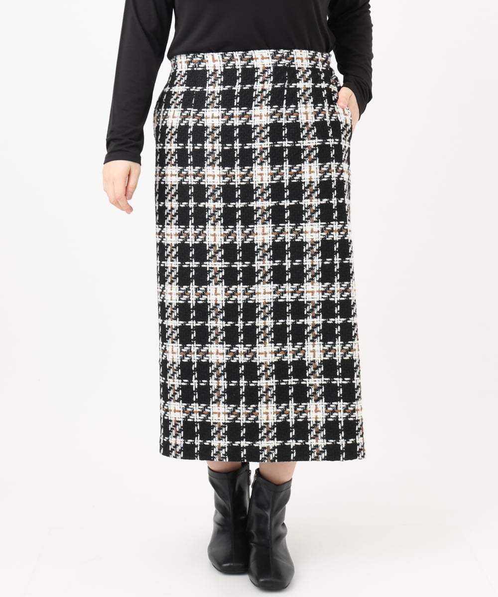 OLHAD08099 eur3(エウルキューブ) 【大きいサイズ/a.v.v×eur3】ツイードタイトスカート ブラック(94)