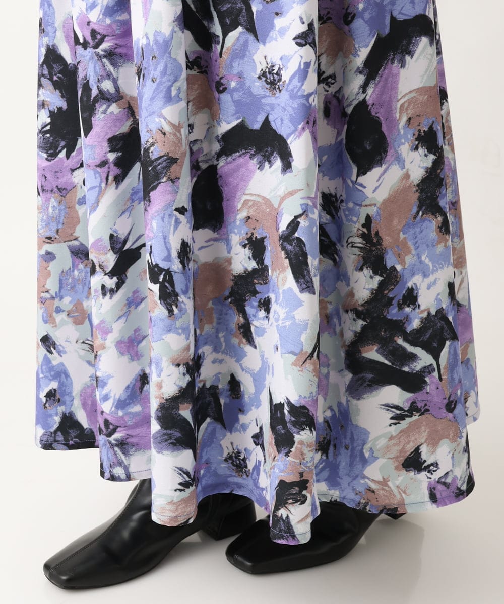 OLHAV15129 eur3(エウルキューブ) 【大きいサイズ】ペイントフラワープリントスカート ネイビー(57)
