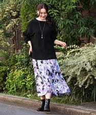 OLHAV15129 eur3(エウルキューブ) 【大きいサイズ】ペイントフラワープリントスカート ネイビー(57)