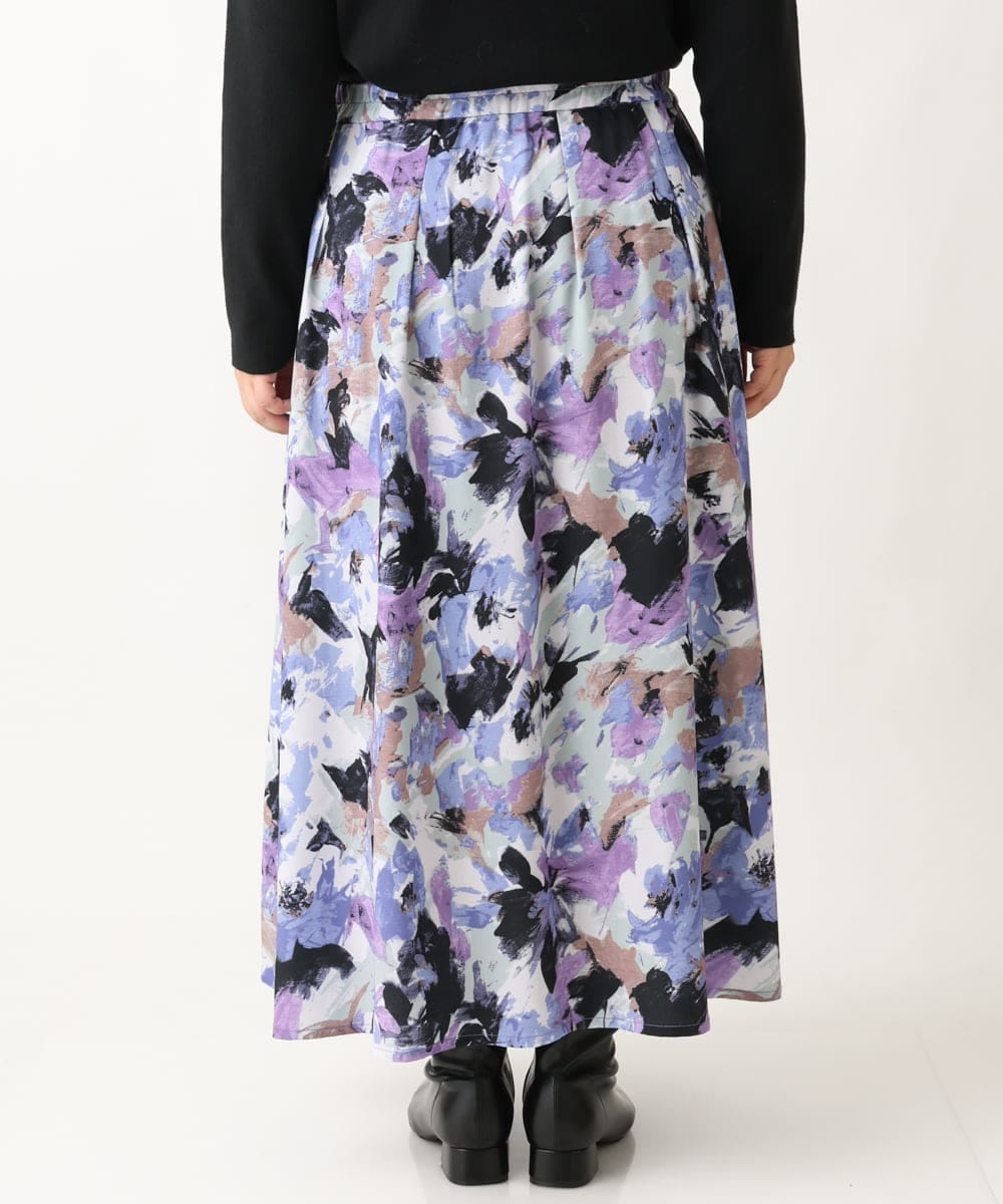 OLHAV15129 eur3(エウルキューブ) 【大きいサイズ】ペイントフラワープリントスカート ネイビー(57)