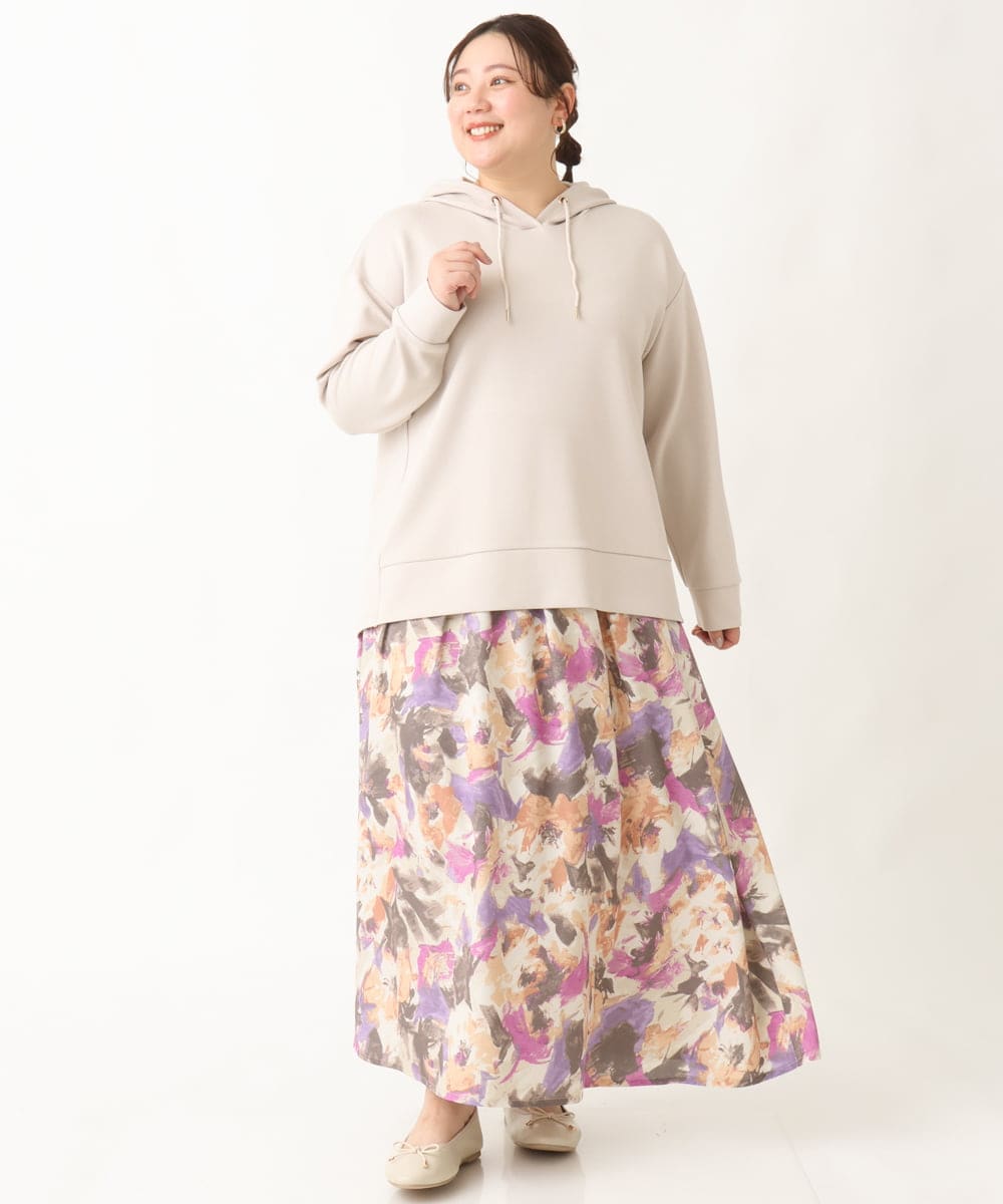 OLHAV15129 eur3(エウルキューブ) 【大きいサイズ】ペイントフラワープリントスカート ベージュ(82)