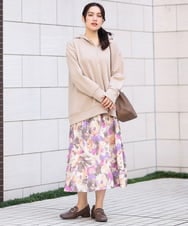 OLHAV15129 eur3(エウルキューブ) 【大きいサイズ】ペイントフラワープリントスカート ベージュ(82)