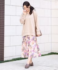 OLHAV15129 eur3(エウルキューブ) 【大きいサイズ】ペイントフラワープリントスカート ベージュ(82)
