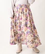 OLHAV15129 eur3(エウルキューブ) 【大きいサイズ】ペイントフラワープリントスカート ベージュ(82)