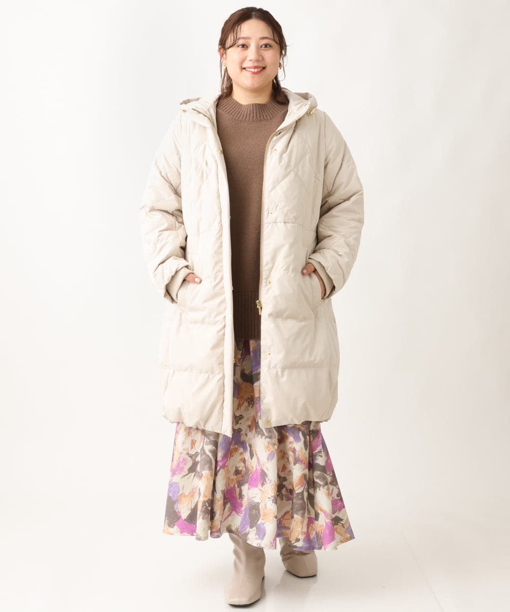 OLHAV15129 eur3(エウルキューブ) 【大きいサイズ】ペイントフラワープリントスカート ベージュ(82)