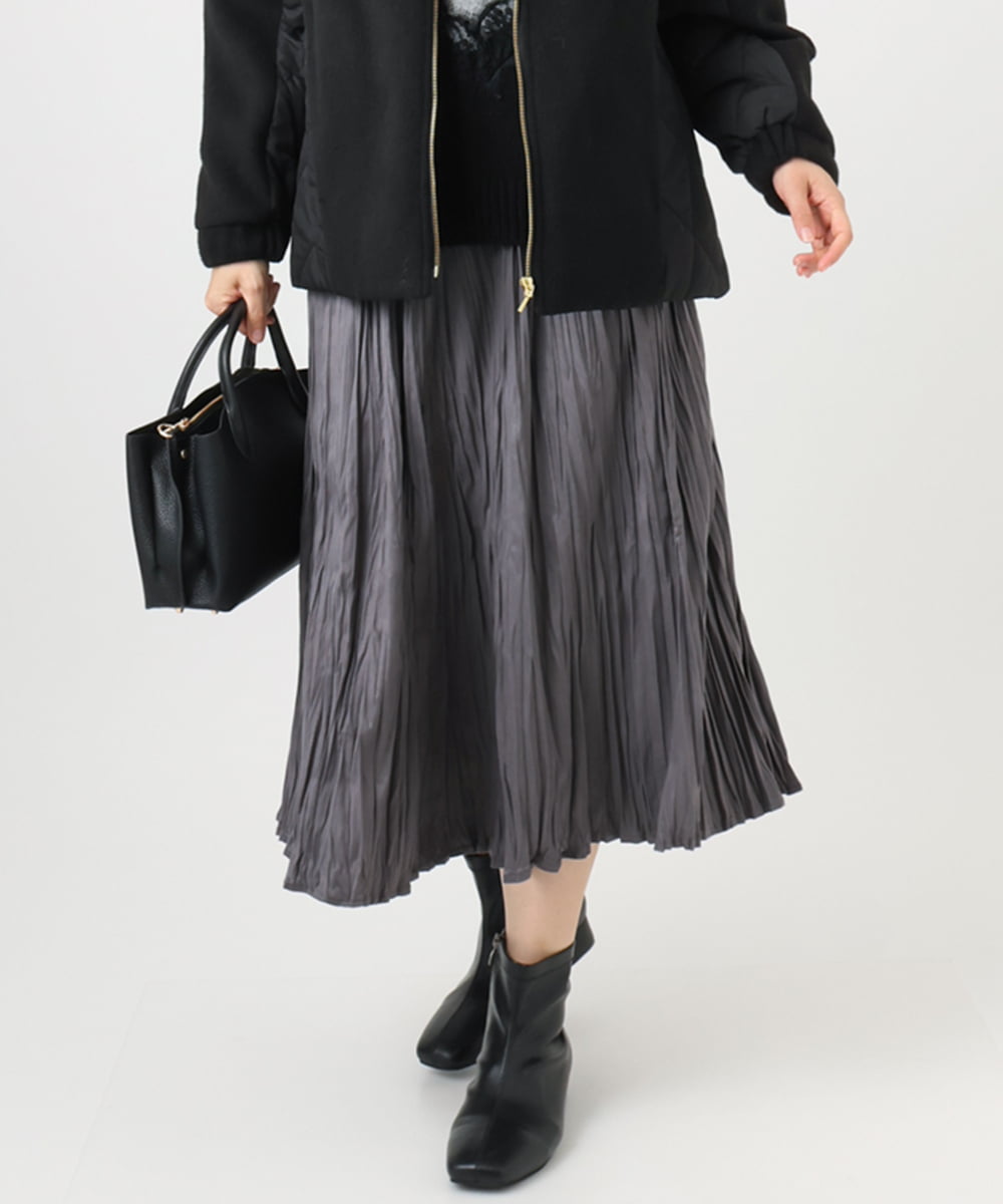 OLHBD10089 eur3(エウルキューブ) 【大きいサイズ/a.v.v×eur3】フェイクスエードプリーツスカート ダークグレー(93)
